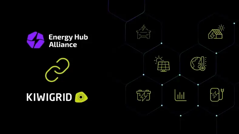 Energy Hub Alliance and Kiwigrid logos with smart energy and storage icons